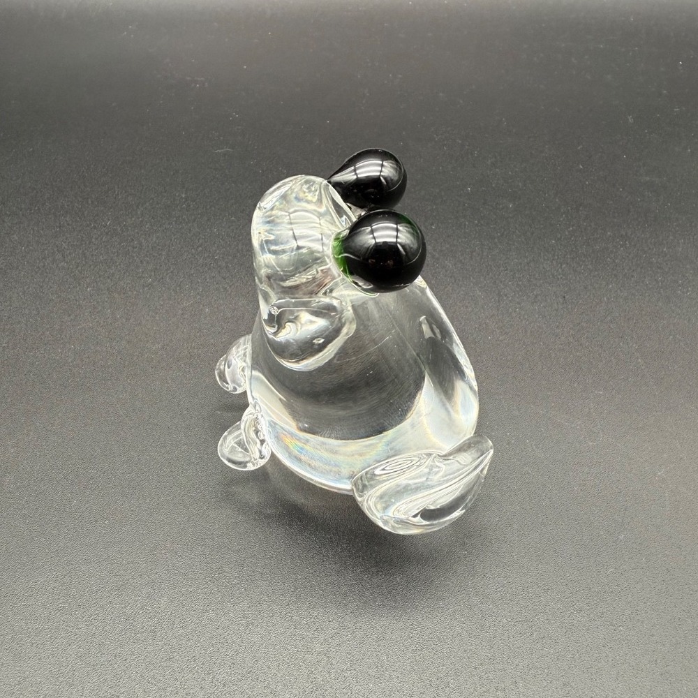 Rare Vintage Glass Frog Paperweight- Glows Under UV Light- Emerald Green Eyes